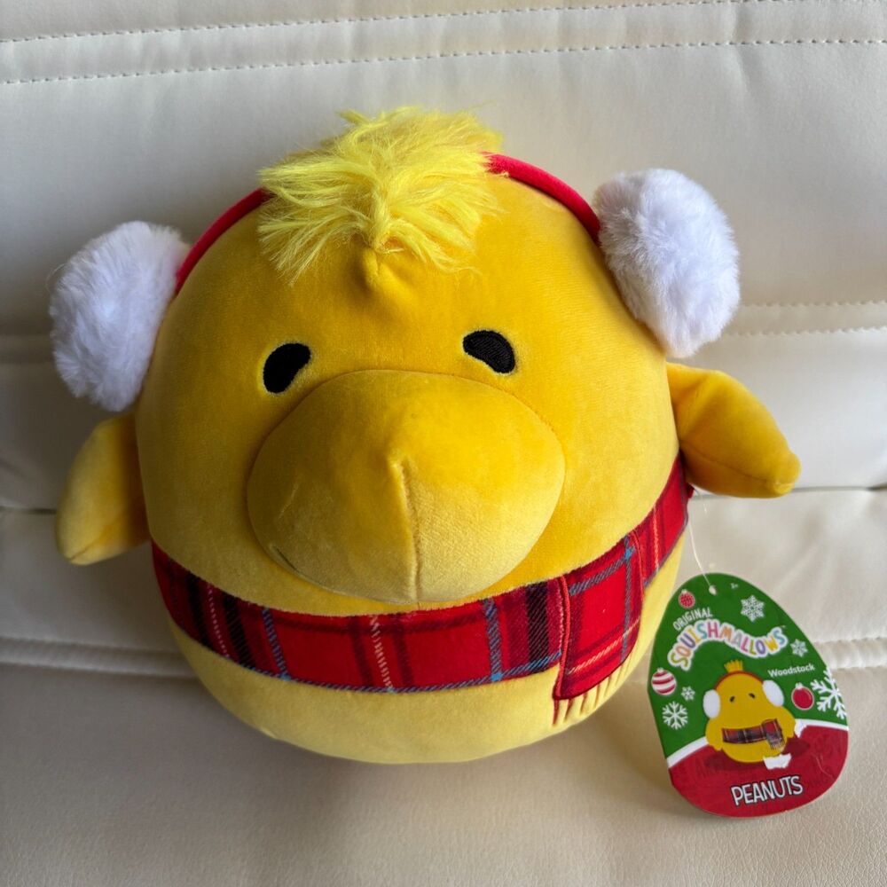 Peanuts Woodstock Squishmallows Christmas Plush Earmuffs Scarf 2024 NWT